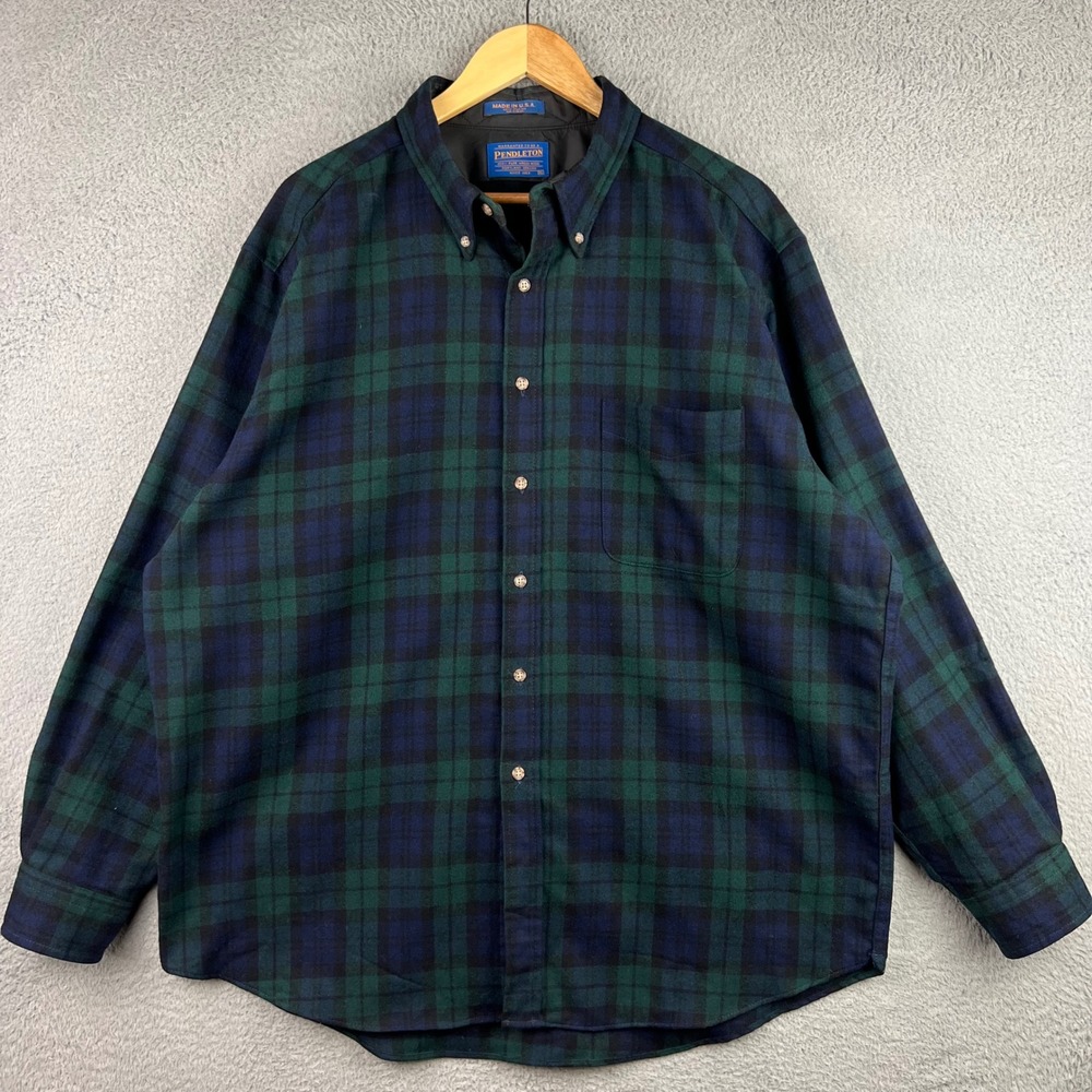 Pendleton Wool Flannel Shirt Mens XL Black Watch Plaid Made in USA Button Down